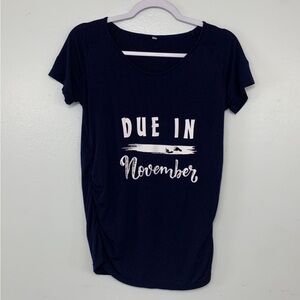 “Due In November” Navy White Maternity Top Size S